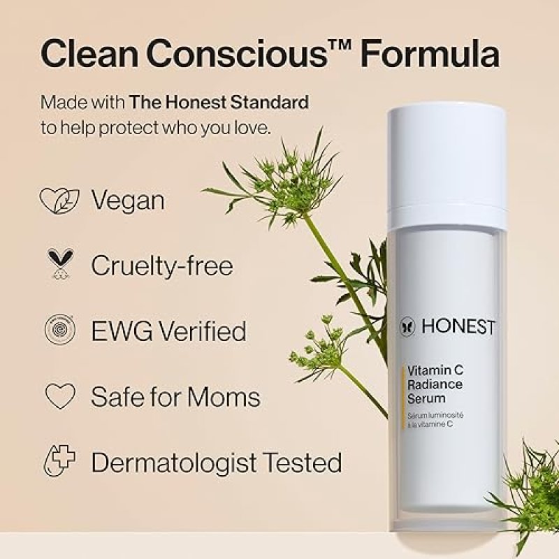 HONEST BEAUTY VITAMIN C RADIANCE SERUM BRIGHTENS SKIN, GENTLE, FRAGRANCE-FREE, VEGAN 1 FL OZ
