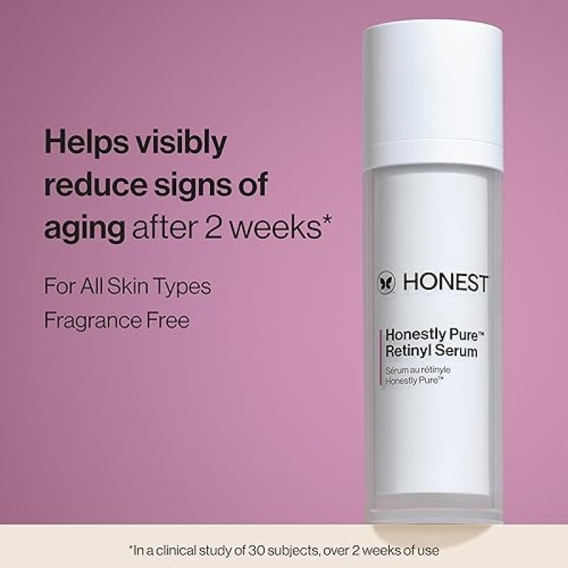 HONEST BEAUTY NIGHTLY RETINYL SERUM MOISTURIZES, EXFOLIATES, REDUCES FINE LINES, VEGAN