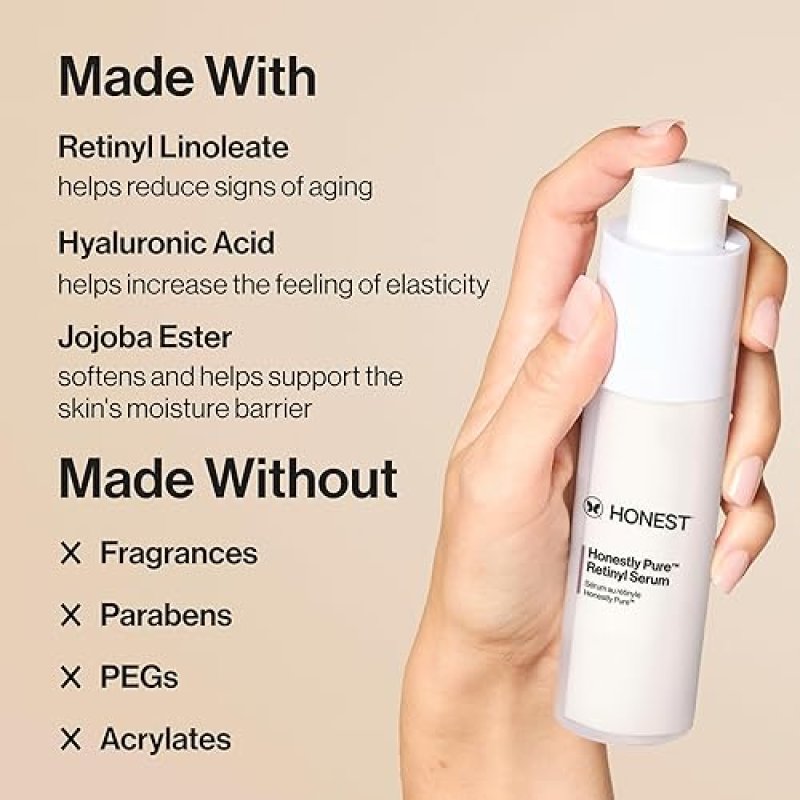 HONEST BEAUTY NIGHTLY RETINYL SERUM MOISTURIZES, EXFOLIATES, REDUCES FINE LINES, VEGAN