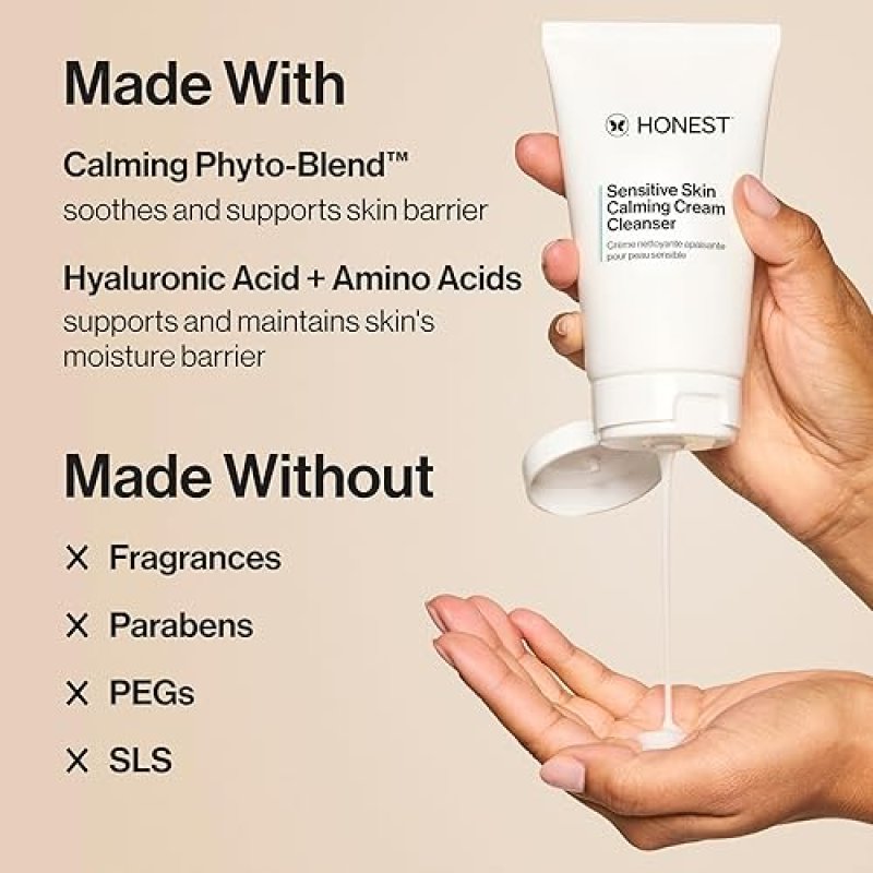 HONEST BEAUTY SENSITIVE SKIN CALMING CREAM CLEANSER HYDRATING, HYPOALLERGENIC, VEGAN 4 OZ