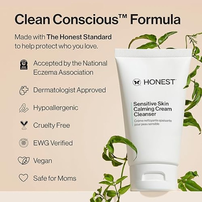 HONEST BEAUTY SENSITIVE SKIN CALMING CREAM CLEANSER HYDRATING, HYPOALLERGENIC, VEGAN 4 OZ