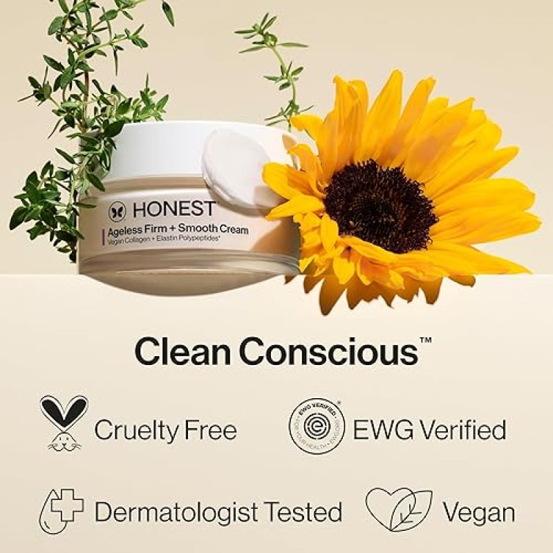 HONEST BEAUTY AGELESS FIRM SMOOTH CREAM VEGAN COLLAGEN, FRAGRANCE-FREE, 1.7 FL OZ