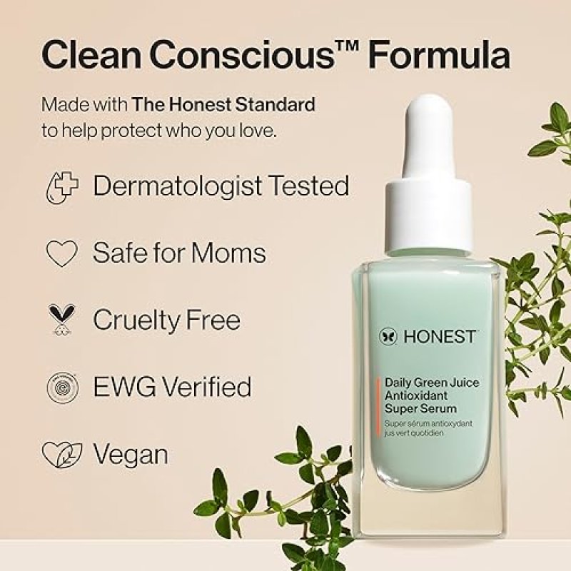 HONEST BEAUTY DAILY GREEN JUICE SUPER SERUM ANTIOXIDANT, VEGAN, FRAGRANCE-FREE, 1 FL OZ