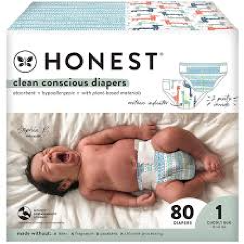 HONEST COMPANY SENSITIVE SKIN DIAPERS | HYPOALLERGENIC & FRAGRANCE-FREE | GENDER-NEUTRAL PRINTS | SIZE 1 (8-14 LBS), 136 COUNT