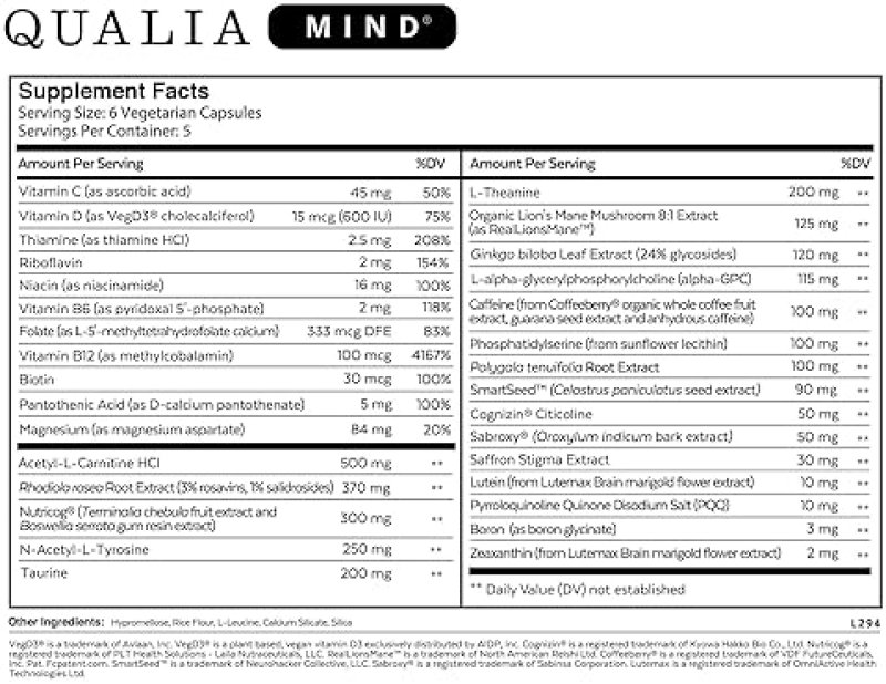 QUALIA MIND BRAIN SUPPLEMENT BOOST FOCUS, ENERGY CLARITY 32 INGREDIENTS 2 WEEK SUPPLY