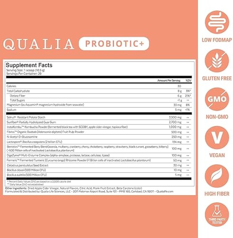 QUALIA PROBIOTIC - 28 SCIENCE-BACKED SPORE PROBIOTICS, PREBIOTICS POSTBIOTICS FOR GUT HEALTH