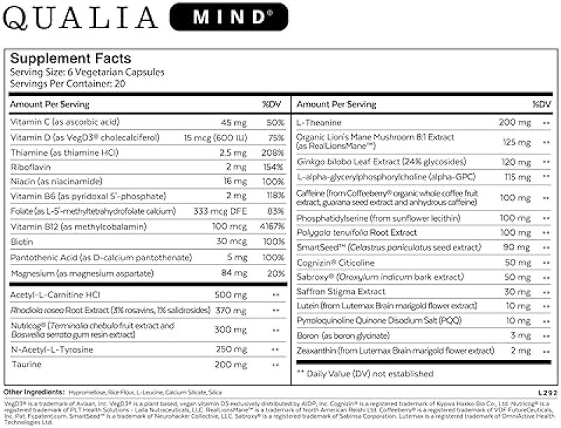 QUALIA NOOTROPIC DOCTOR-FORMULATED BRAIN SUPPLEMENT FOR FOCUS, MEMORY PRODUCTIVITY