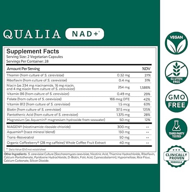 QUALIA NAD BOOSTER SUPPLEMENT CLINICALLY PROVEN 67 NAD INCREASE, ENERGY FOCUS SUPPORT