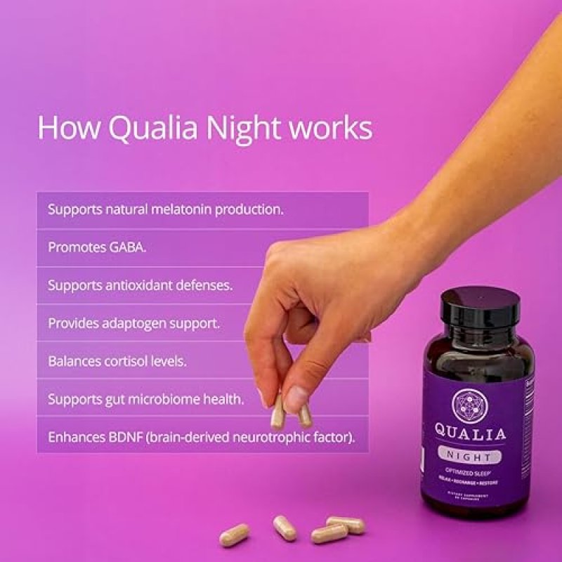 QUALIA  NIGHT SLEEP AID - NON-HABIT, MELATONIN-FREE, VEGAN, 80 CAPS 1 MONTH