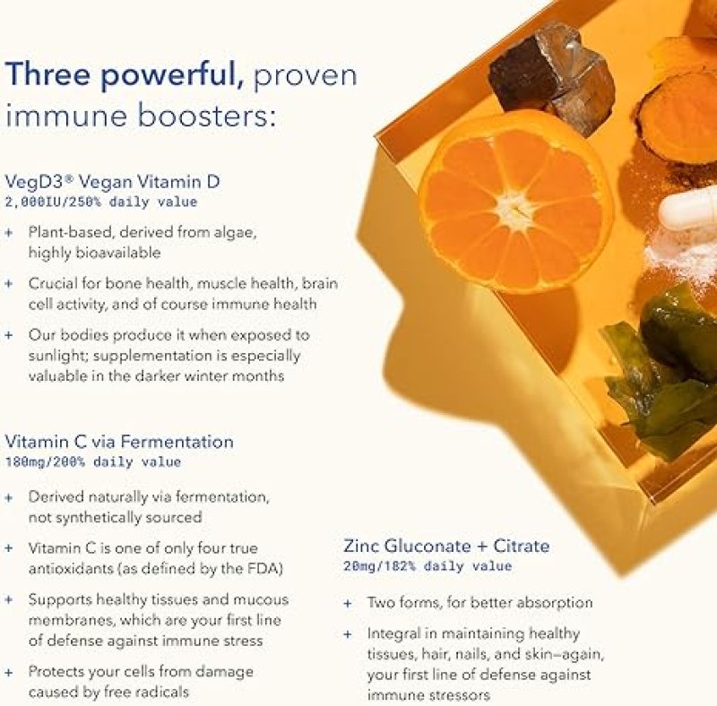 TRU NIAGEN IMMUNE SUPPORT SUPPLEMENT WITH VITAMIN C, VEGAN D3 2000 IU, ZINC CURCUMIN 150MG