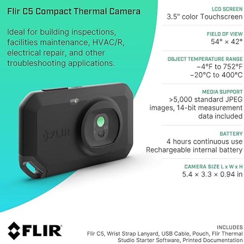 FLIR C5 WIFI THERMAL IMAGING CAMERA HIGH-RES INFRARED FOR INSPECTION HVAC USE