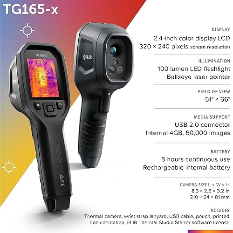 FLIR TG165-X THERMAL IMAGING CAMERA WITH BULLSEYE LASER FOR HVAC, ELECTRICAL BUILDING INSPECTION