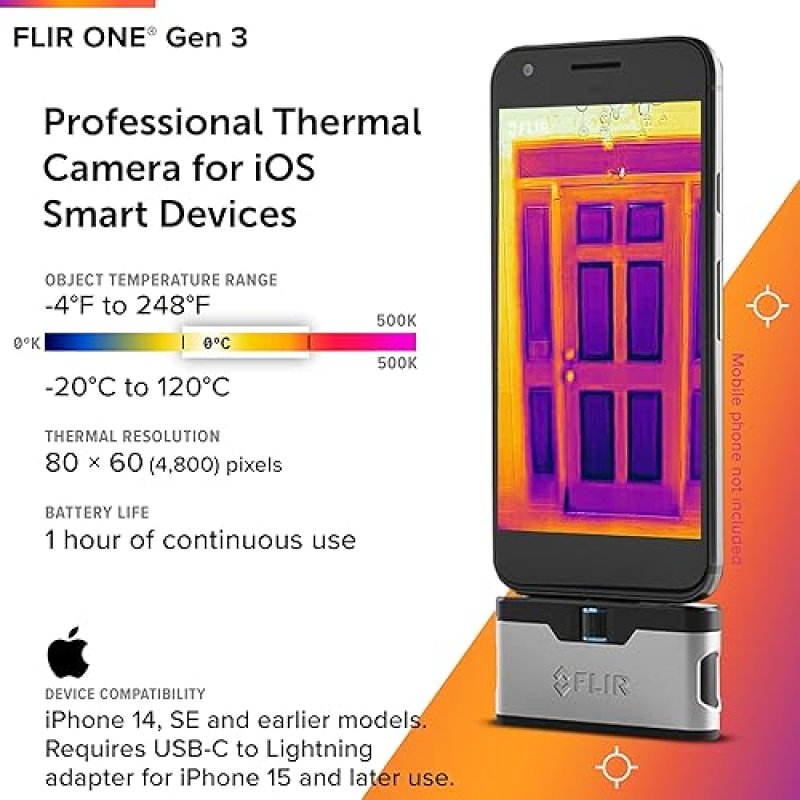 FLIR ONE GEN 3 THERMAL CAMERA FOR IOS IPHONE 14 OLDER - HOME, HVAC, AUTO INDUSTRIAL USE