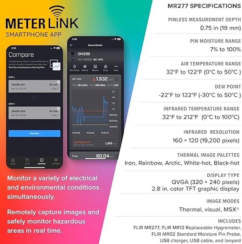 FLIR MR277 MOISTURE METER WITH MSX IR CAMERA HYGROMETER FOR ACCURATE BUILDING INSPECTION