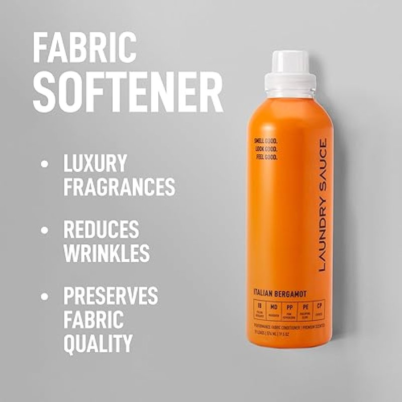LAUNDRY SAUCE FABRIC SOFTENER ITALIAN BERGAMOT LUXURY SCENT, SOFTENS REDUCES WRINKLES, 19OZ