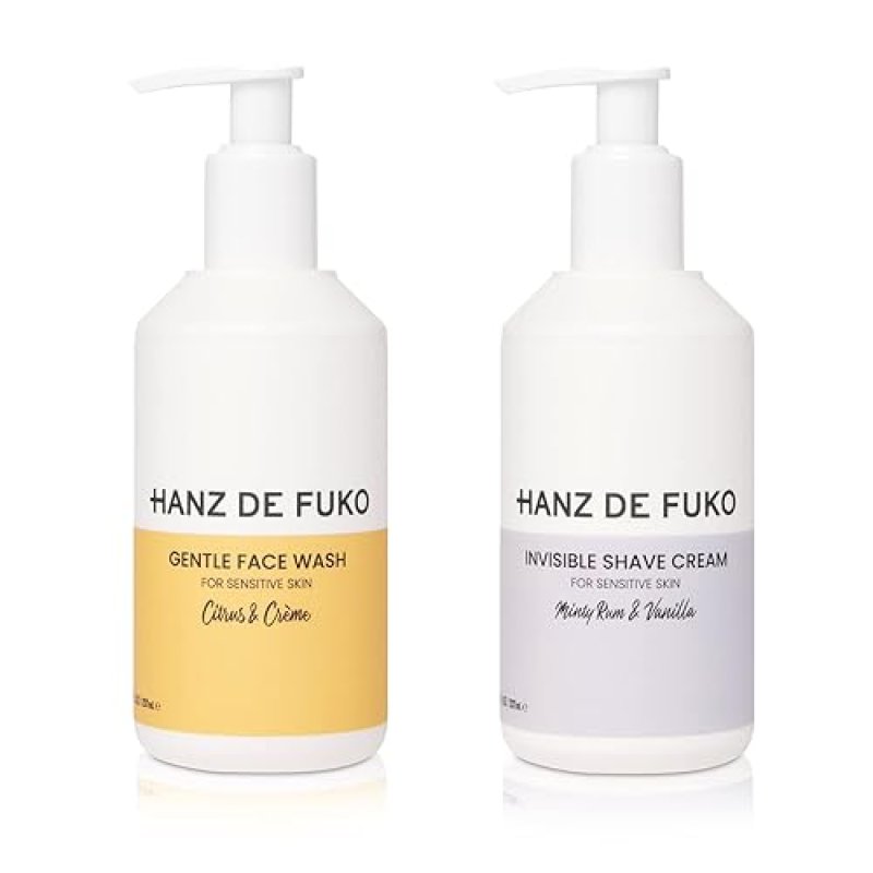 HANZ DE FUKO GENTLE FACE WASH SHAVING CREAM KIT HYPOALLERGENIC, SENSITIVE SKIN, 8 OZ