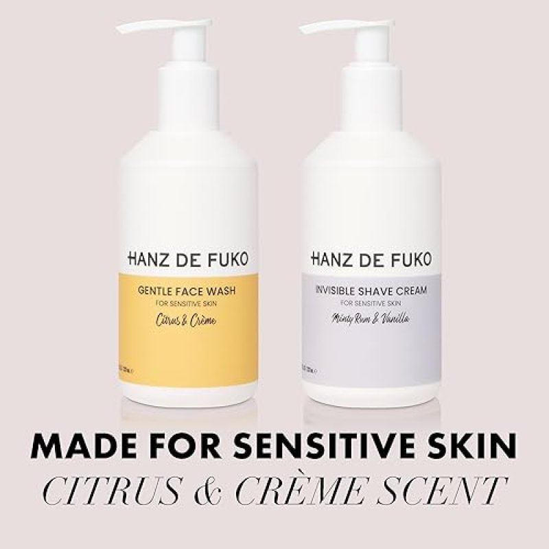 HANZ DE FUKO GENTLE FACE WASH SHAVING CREAM KIT HYPOALLERGENIC, SENSITIVE SKIN, 8 OZ
