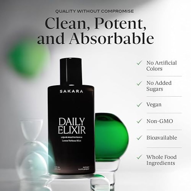 SAKARA DAILY ELIXIR LIQUID MULTIVITAMIN PLANT-BASED, SUGAR-FREE, VITAMIN E SELENIUM, 16OZ