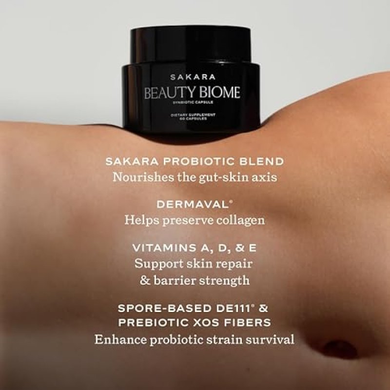 SAKARA BEAUTY BIOME SYNBIOTIC CAPSULES FOR SKIN GUT HEALTH WITH PROBIOTICS VITAMINS 60 COUNT