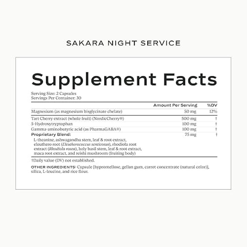 SAKARA NIGHT SLEEP SUPPORT CAPSULES WITH MAGNESIUM, GABA 5-HTP NATURAL CALM RELAXATION