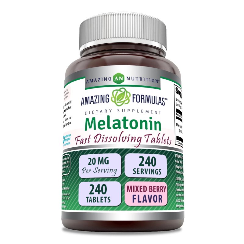 AMAZING FORMULAS MELATONIN 20MG FAST DISSOLVE 240 TABLETS MIXED BERRY NON-GMO GLUTEN FREE
