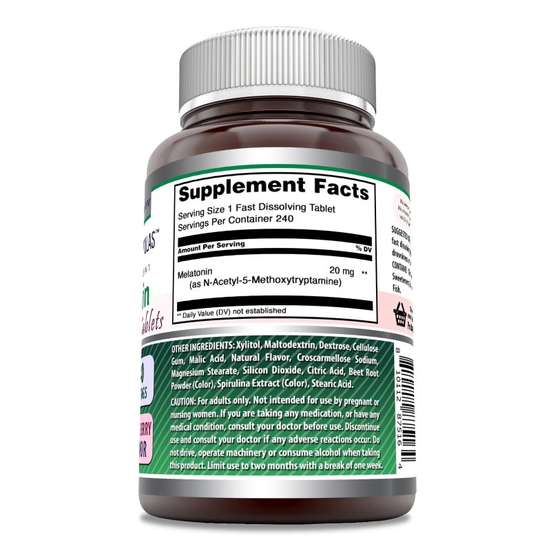 AMAZING FORMULAS MELATONIN 20MG FAST DISSOLVE 240 TABLETS MIXED BERRY NON-GMO GLUTEN FREE