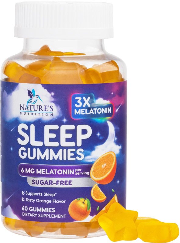 NATURE'S NUTRITION MELATONIN SLEEP GUMMIES 6MG SUGAR FREE EXTRA STRENGTH SLEEP SUPPORT FOR ADULTS, 60 COUNT