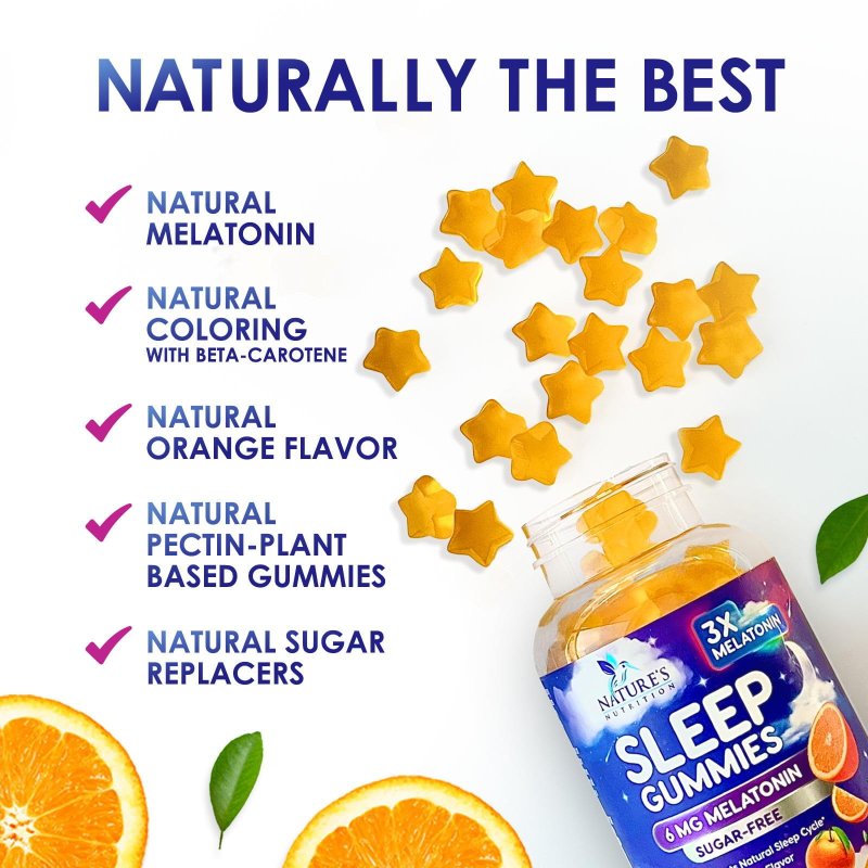 NATURE'S NUTRITION MELATONIN SLEEP GUMMIES 6MG SUGAR FREE EXTRA STRENGTH SLEEP SUPPORT FOR ADULTS, 60 COUNT