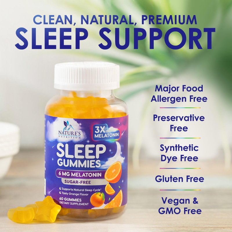 NATURE'S NUTRITION MELATONIN SLEEP GUMMIES 6MG SUGAR FREE EXTRA STRENGTH SLEEP SUPPORT FOR ADULTS, 60 COUNT