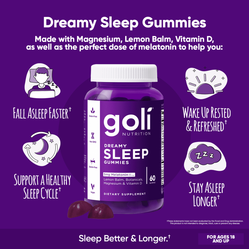 GOLI DREAMY SLEEP GUMMIES WITH LEMON BALM BOTANICALS NATURAL SLEEP SUPPORT, 60 COUNT