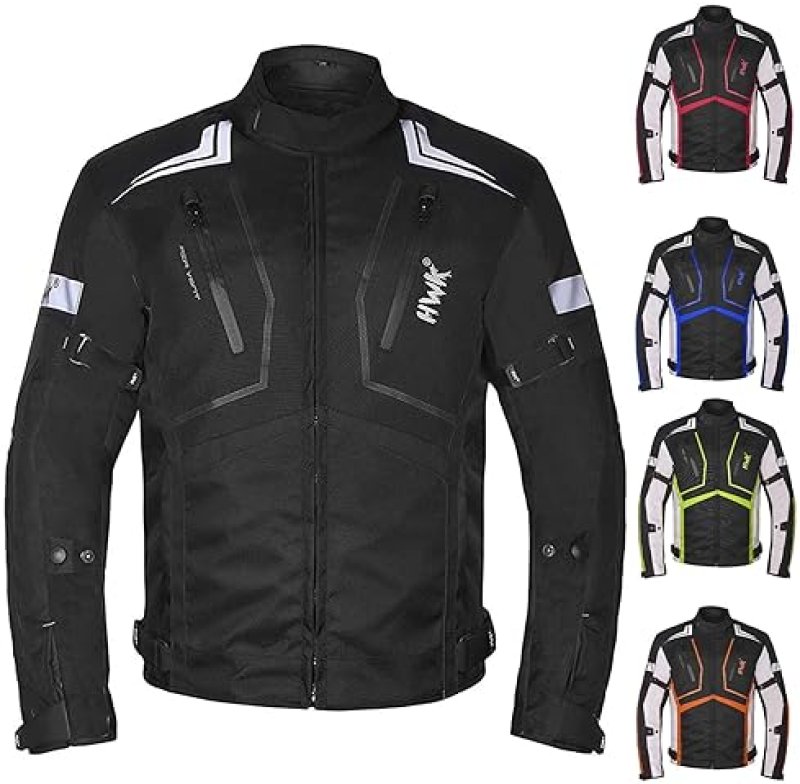 HWK SCORPION MOTORCYCLE JACKET BLACK LARGE UNISEX ARMOR, BREATHABLE CORDURA, REFLECTIVE GEAR