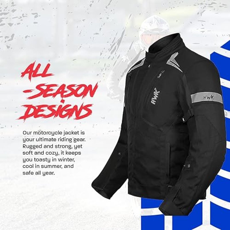 HWK SCORPION MOTORCYCLE JACKET BLACK LARGE UNISEX ARMOR, BREATHABLE CORDURA, REFLECTIVE GEAR