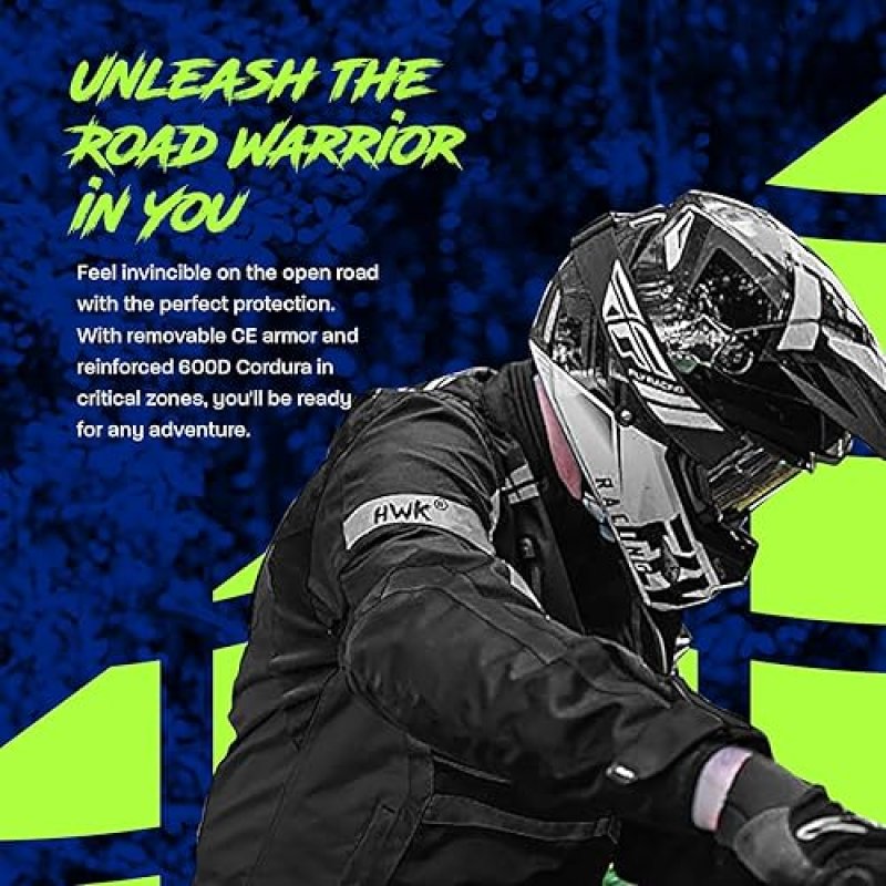 HWK SCORPION MOTORCYCLE JACKET BLACK LARGE UNISEX ARMOR, BREATHABLE CORDURA, REFLECTIVE GEAR