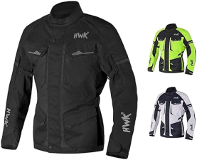 HWK MENS ADVENTURE TOURING MOTORCYCLE JACKET - WATER RESISTANT CORDURA WITH CE ARMOR, BLACK XL