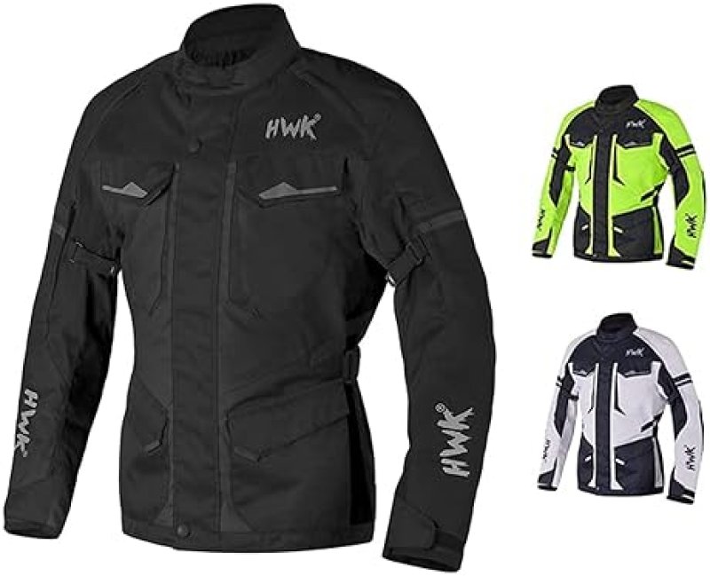 HWK MENS ADVENTURE TOURING MOTORCYCLE JACKET - WATER RESISTANT CORDURA WITH CE ARMOR, BLACK XL