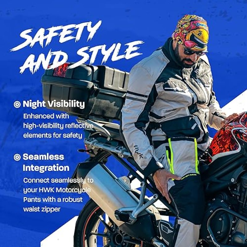 HWK MENS ADVENTURE TOURING MOTORCYCLE JACKET - WATER RESISTANT CORDURA WITH CE ARMOR, BLACK XL