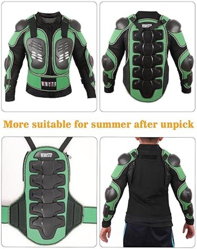 WEWAYSTEP KIDS MOTORCYCLE JACKET WITH MOTOCROSS SPINE CHEST PROTECTOR ARMOR, KNEE SHIN GUARDS GEAR