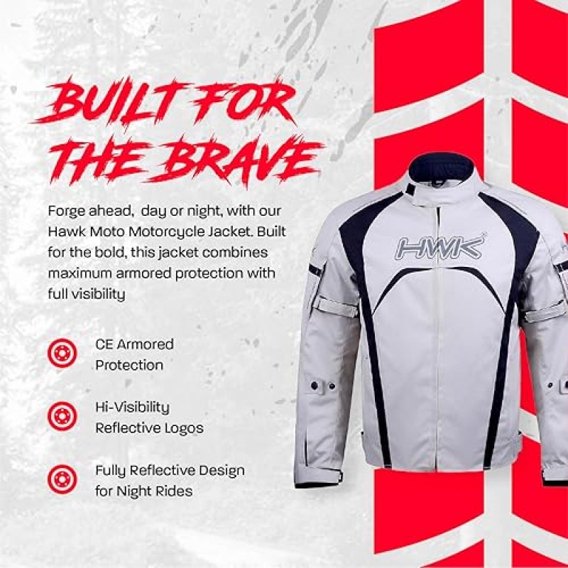 HWK MENS HI-VIS MOTORCYCLE JACKET CE ARMORED, WATER-RESISTANT TEXTILE RACING RIDING GEAR
