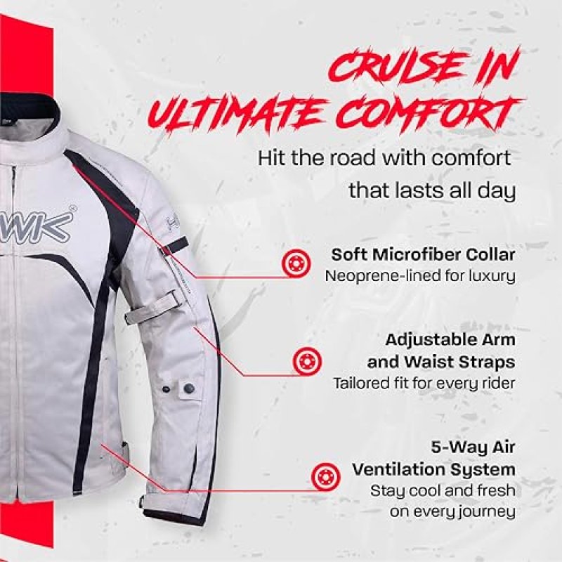 HWK MENS HI-VIS MOTORCYCLE JACKET CE ARMORED, WATER-RESISTANT TEXTILE RACING RIDING GEAR
