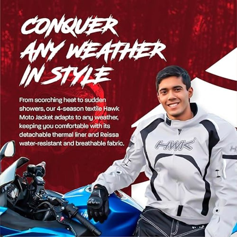 HWK MENS HI-VIS MOTORCYCLE JACKET CE ARMORED, WATER-RESISTANT TEXTILE RACING RIDING GEAR