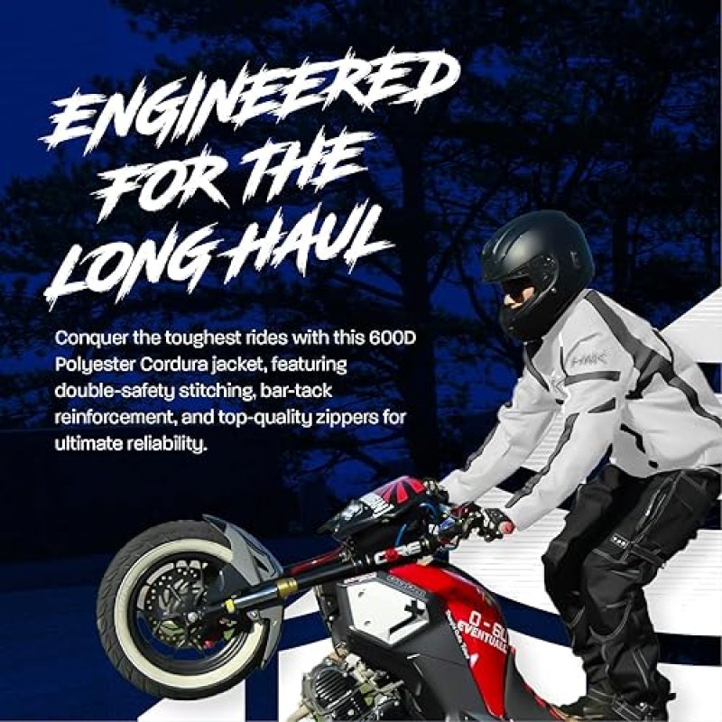 HWK MENS HI-VIS MOTORCYCLE JACKET CE ARMORED, WATER-RESISTANT TEXTILE RACING RIDING GEAR