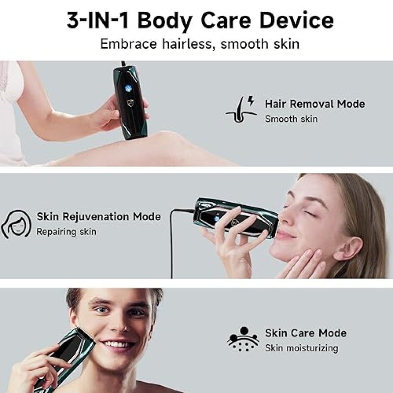 JOVS LASER HAIR REMOVAL DEVICE WITH SAPPHIRE ICE COOLING, 3-IN-1 SKIN REJUVENATION 8 MODES