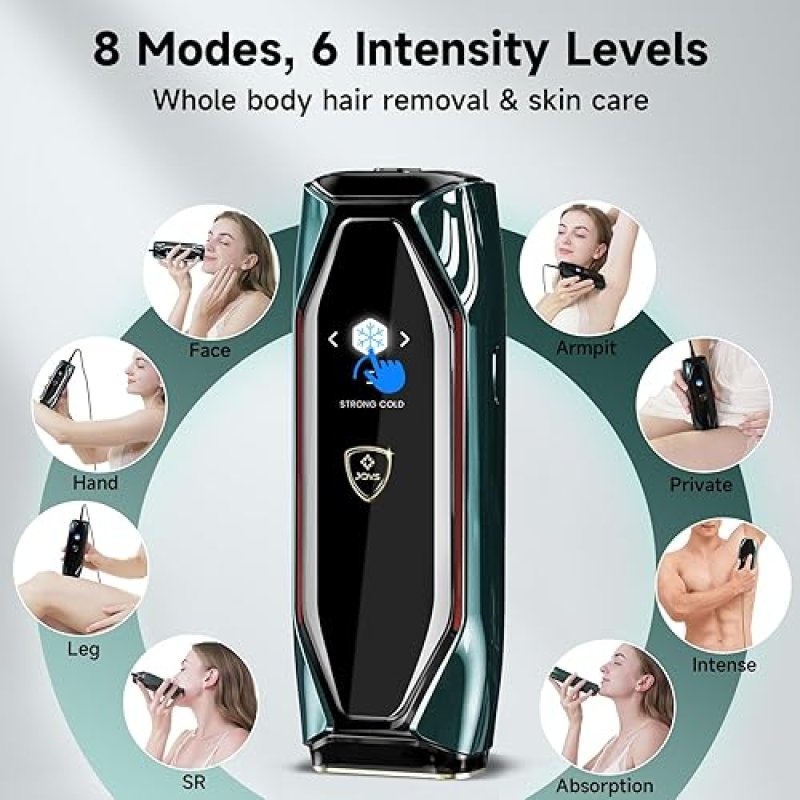 JOVS LASER HAIR REMOVAL DEVICE WITH SAPPHIRE ICE COOLING, 3-IN-1 SKIN REJUVENATION 8 MODES