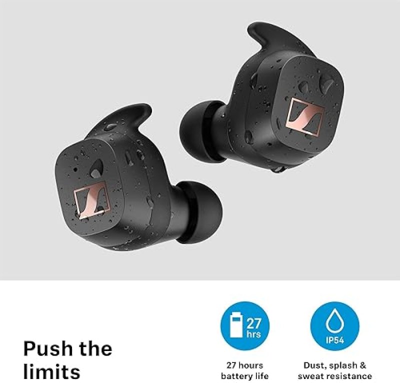 SENNHEISER SPORT TRUE WIRELESS EARBUDS BLUETOOTH IN-EAR HEADPHONES NOISE ISOLATION IP54 BLACK