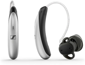 SENNHEISER SLIM OTC HEARING AID FOR MILD-MODERATE LOSS, BLUETOOTH, ALL-DAY WEAR GRAY BLACK