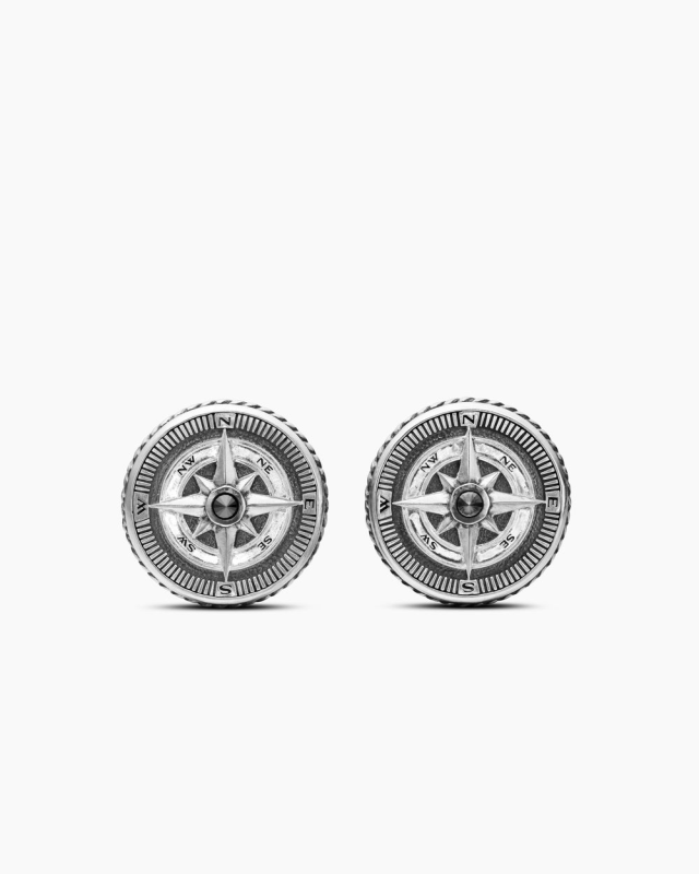 DAVID YURMAN MARITIME® COMPASS CUFFLINKS STERLING SILVER WITH CENTER BLACK DIAMOND, 16MM