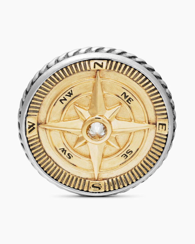 DAVID YURMAN MARITIME® COMPASS CUFFLINKS STERLING SILVER WITH 18K YELLOW GOLD AND CENTER DIAMOND, 16MM