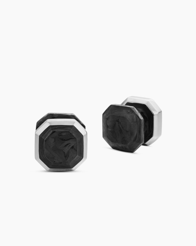 DAVID YURMAN STREAMLINE® TUXEDO STUDS STERLING SILVER WITH FORGED CARBON, 10.8MM