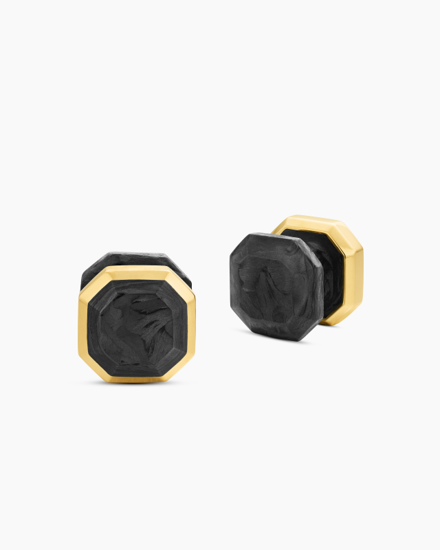 DAVID YURMAN STREAMLINE® TUXEDO STUDS 18K YELLOW GOLD WITH FORGED CARBON, 10.8MM