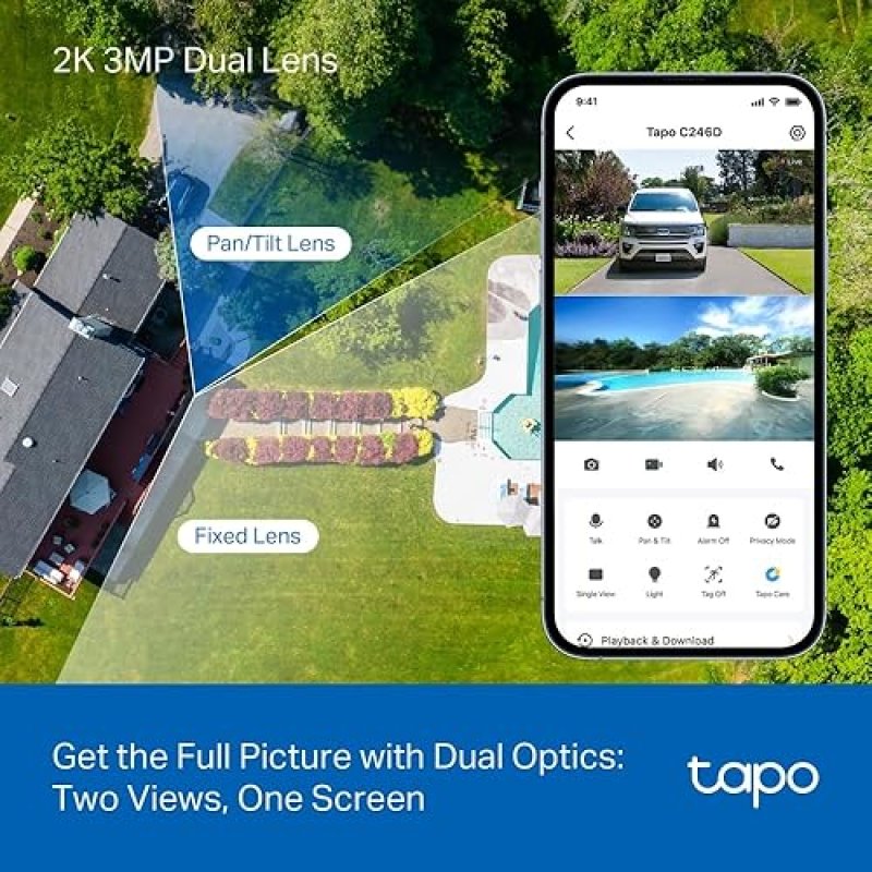 TAPO HYBRIDCAM DUO 2K 3MP DUAL LENS PAN TILT SECURITY CAMERA 125 WIDE 6MM ZOOM, ALEXA GOOGLE COMPATI